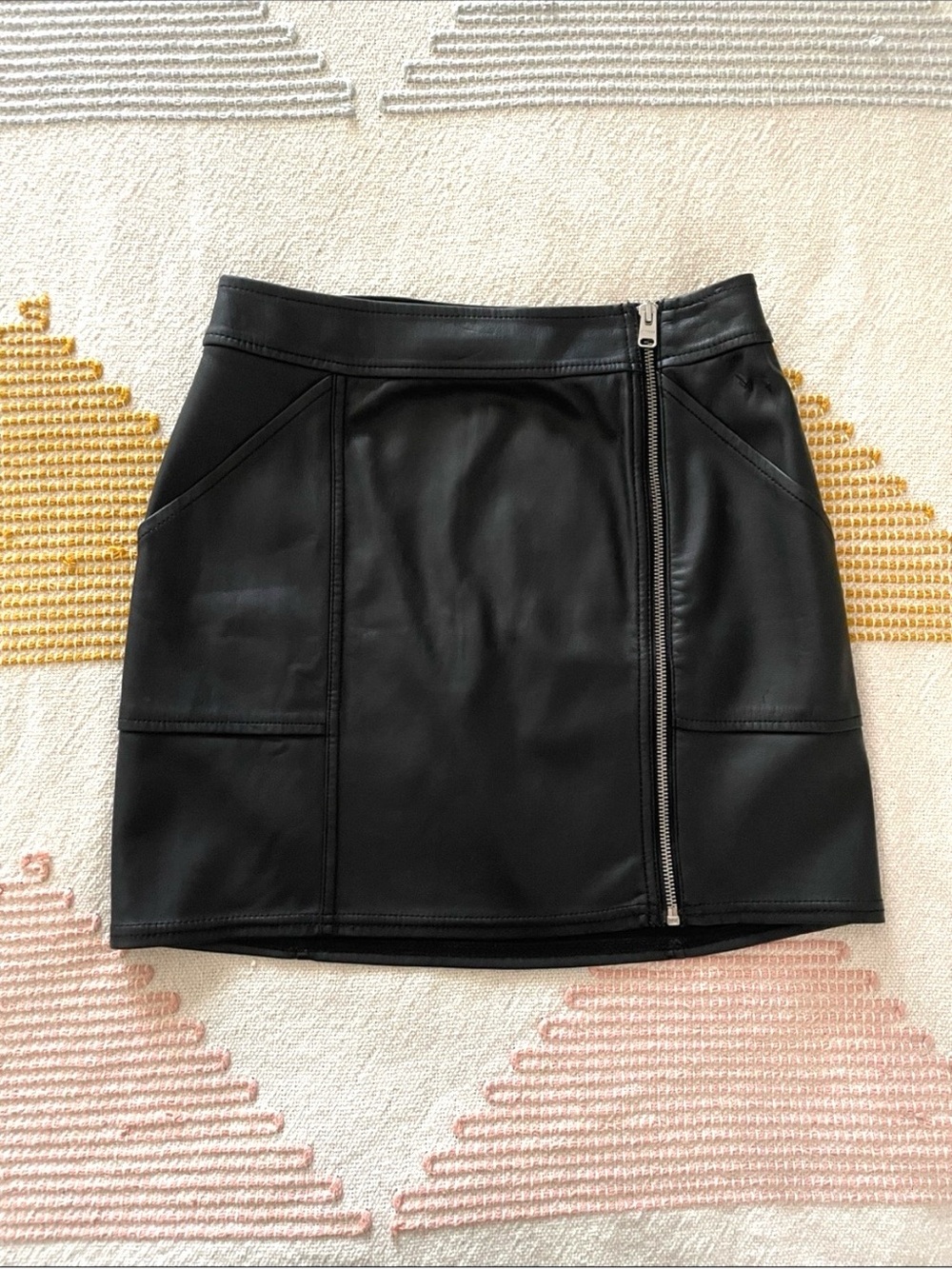 Express Black Faux Leather Mini Skirt with Silver Zip